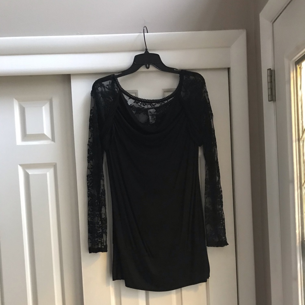 Cute lacy sleeved, swoop neck dress shirt